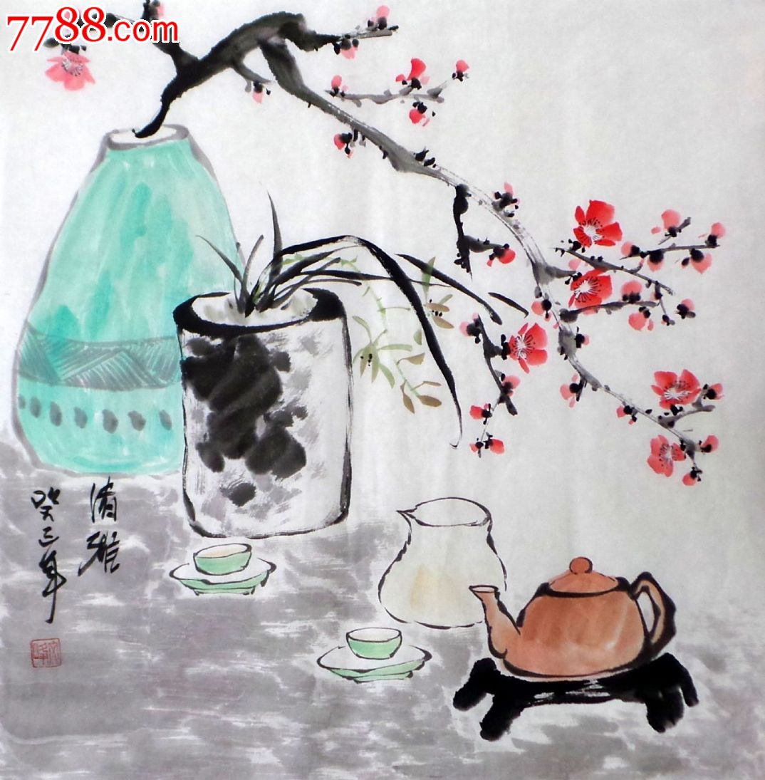 三尺斗方小写意花鸟画清雅gh00734