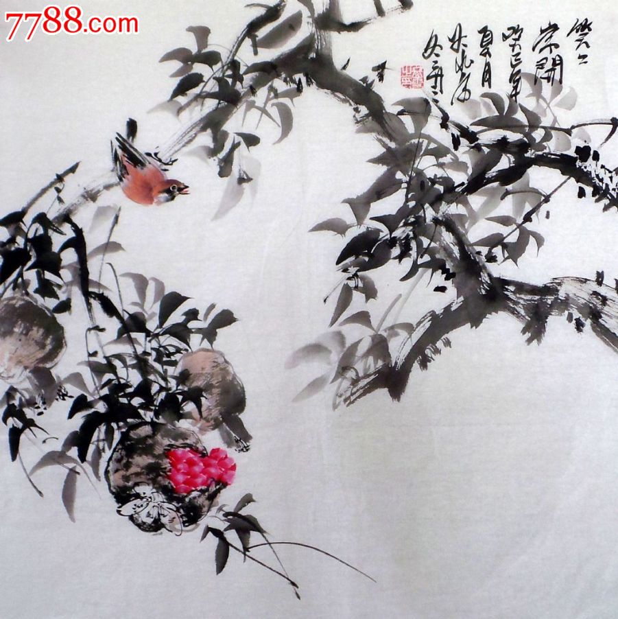 四尺斗方花鸟画笑口常开gh00326