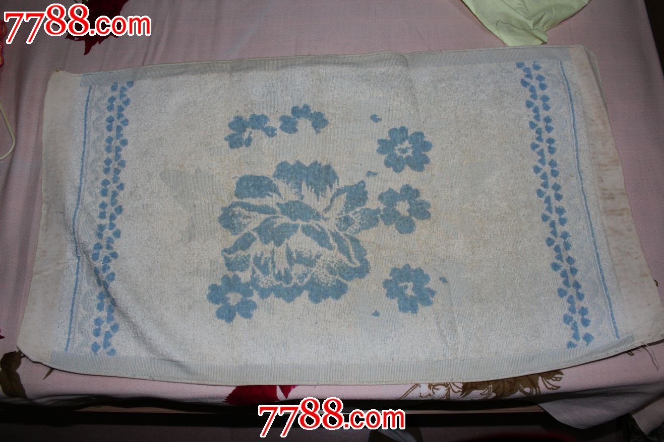 上海篮花卉枕巾一对可作影视道具