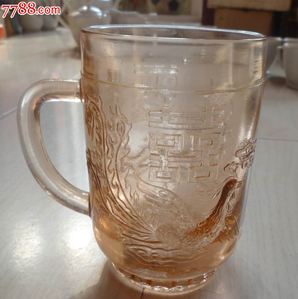 怀旧经典收藏老式龙凤图案玻璃漱口杯