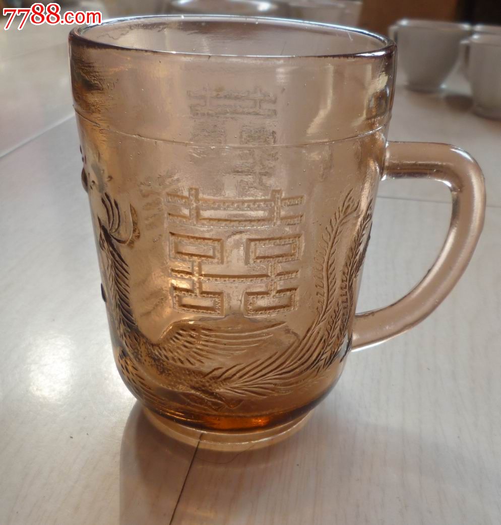 怀旧经典收藏老式龙凤图案玻璃漱口杯