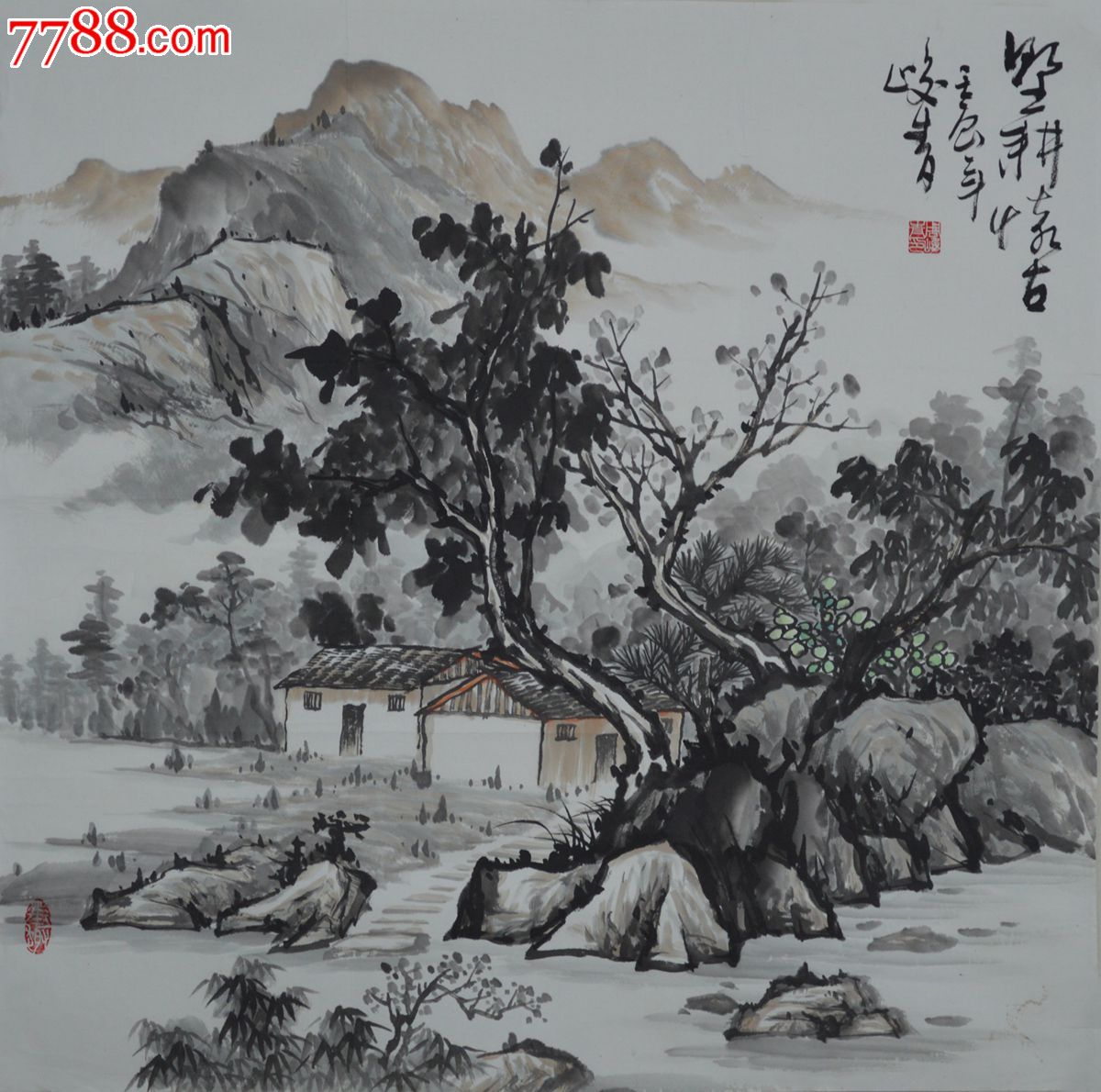 首页 零售 山水国画原作 >> 水墨山水画作品《墅耕怀古》ss0222统一