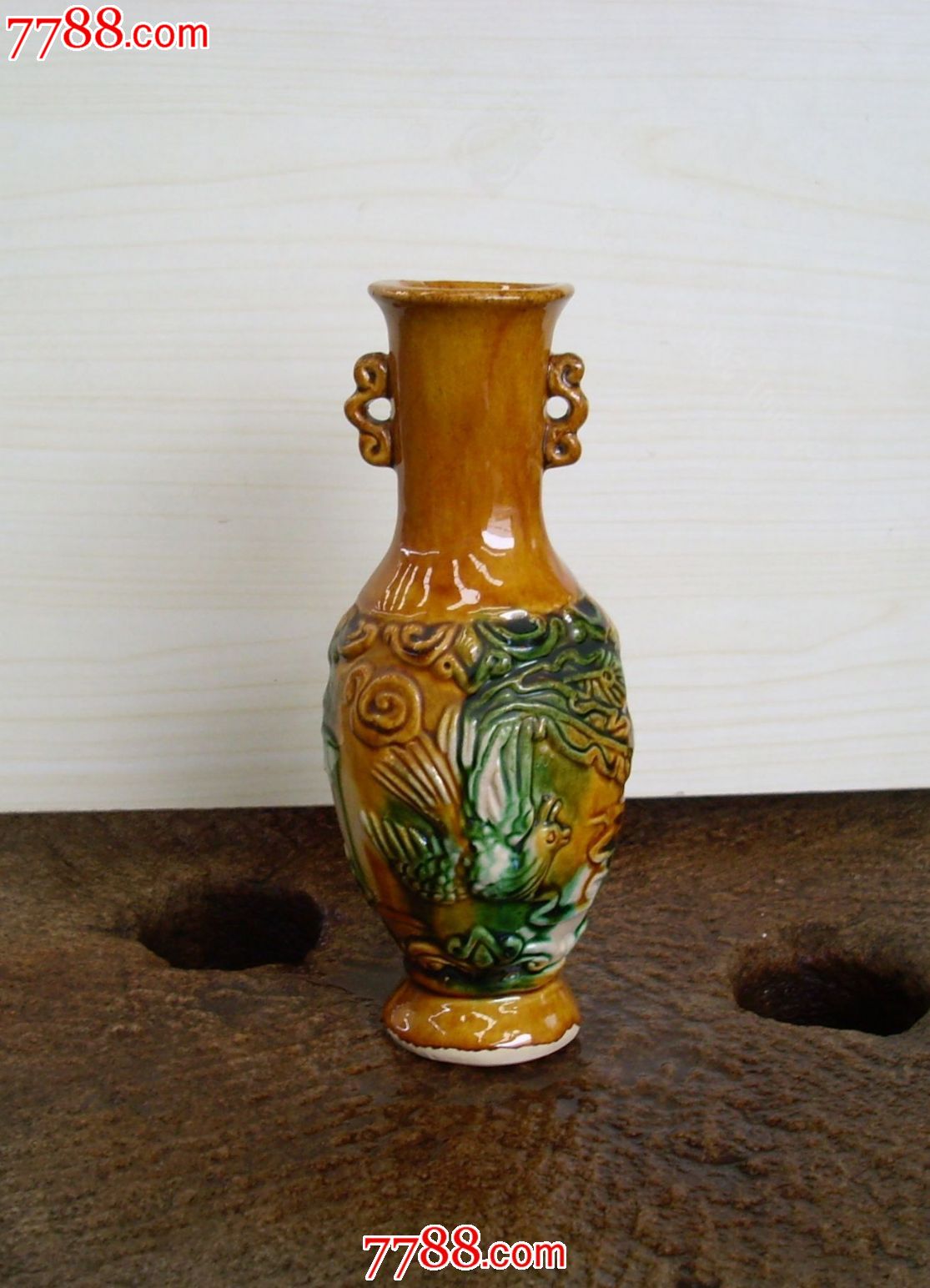 有年份唐三彩双耳龙凤瓶