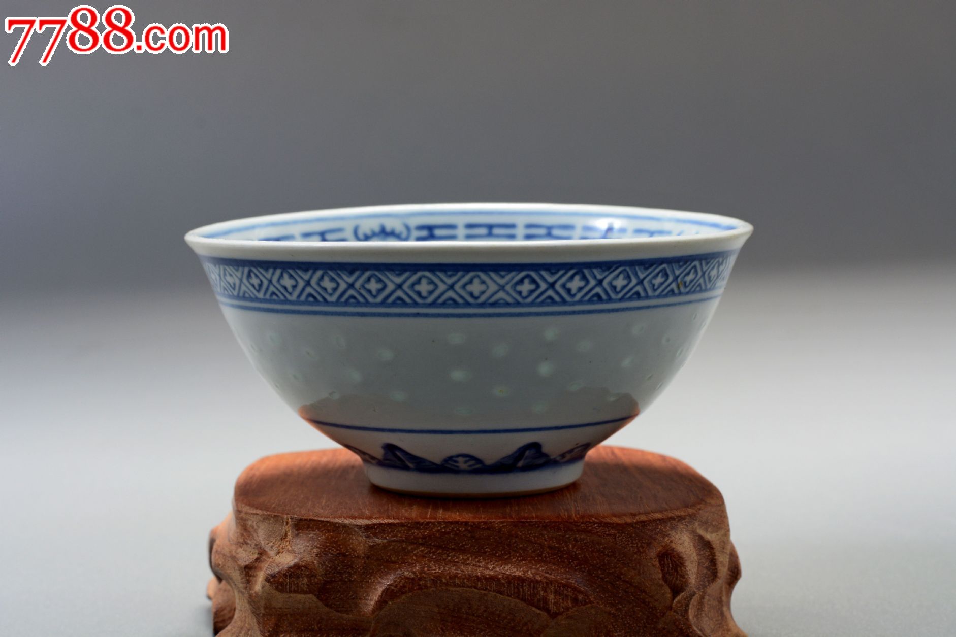 60-70年代,景德镇,光明瓷厂,青花玲珑瓷,碗