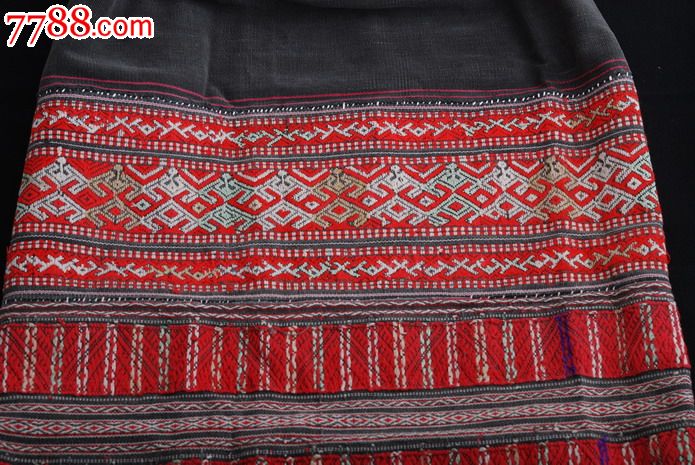 中国纺织"活化石"-海南黎族古董老黎锦-筒裙-青蛙纹-se21848745-其他