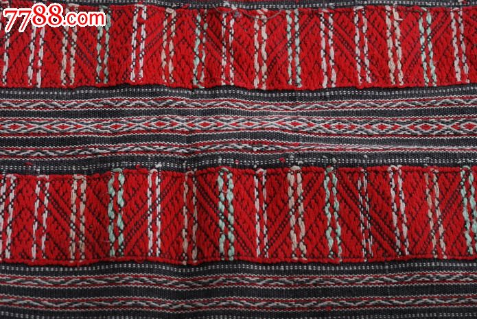 中国纺织"活化石"-海南黎族古董老黎锦-筒裙-青蛙纹