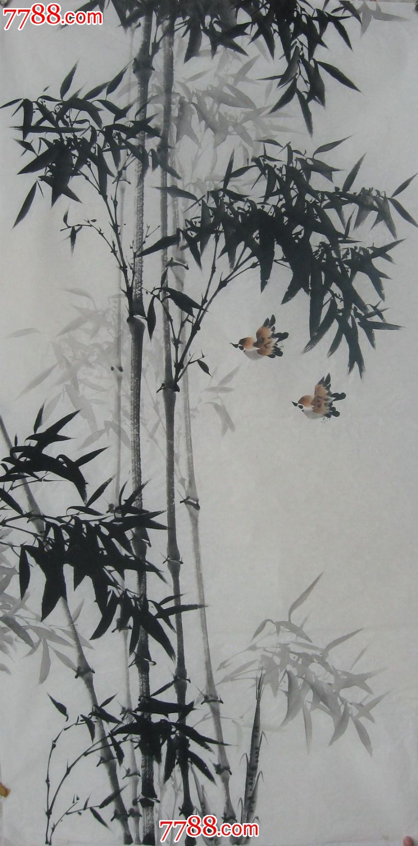 纯手绘国画花鸟画四尺竹子竹报平安