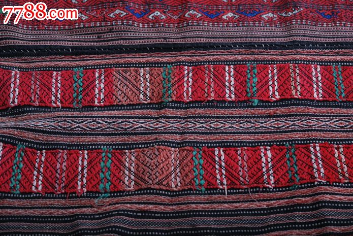 中国纺织"活化石"-海南黎族古董老黎锦-筒裙-人形纹3