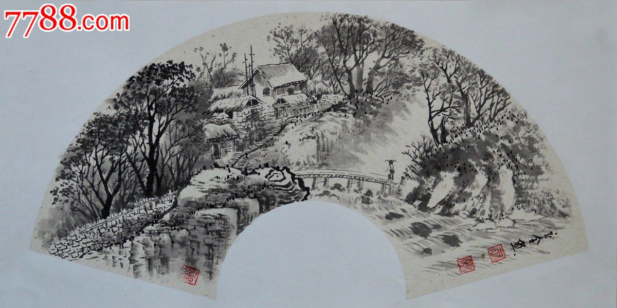 黑龙江美院王立全扇面山水画ss0256