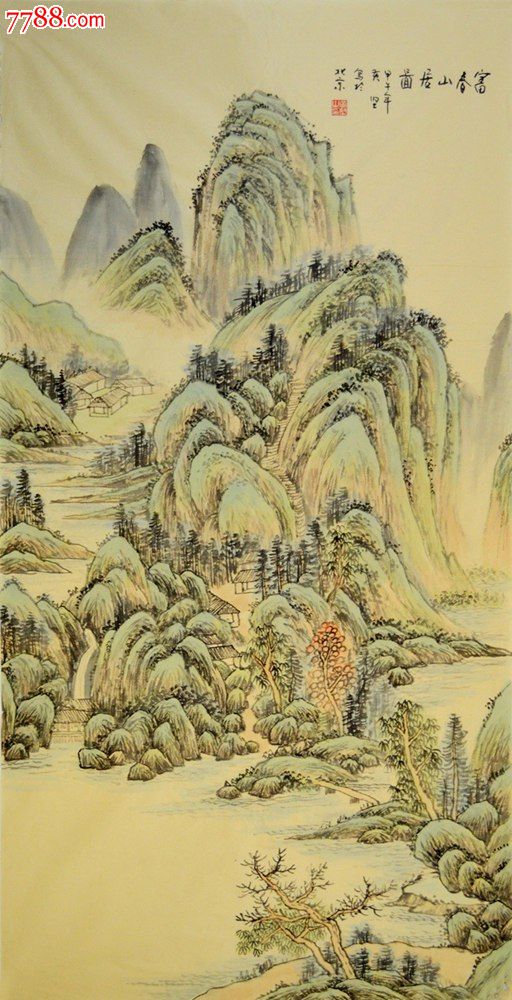 四尺仿古青绿山水画《富春山居图》ss0368