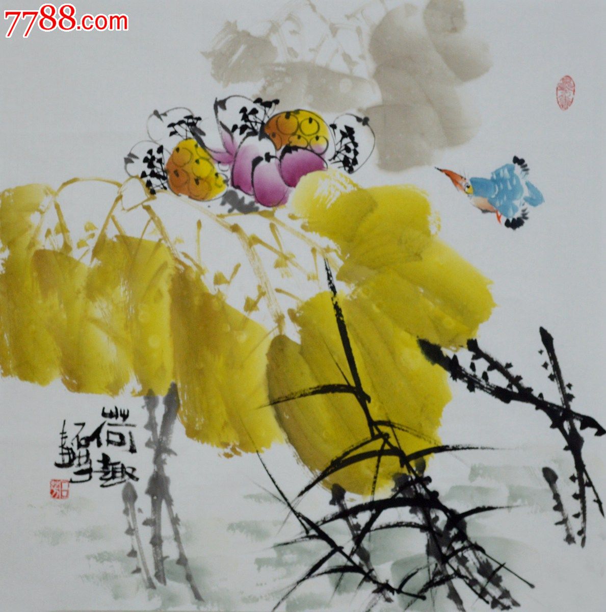 石芳三尺斗方花鸟画荷花《荷趣》hn1568