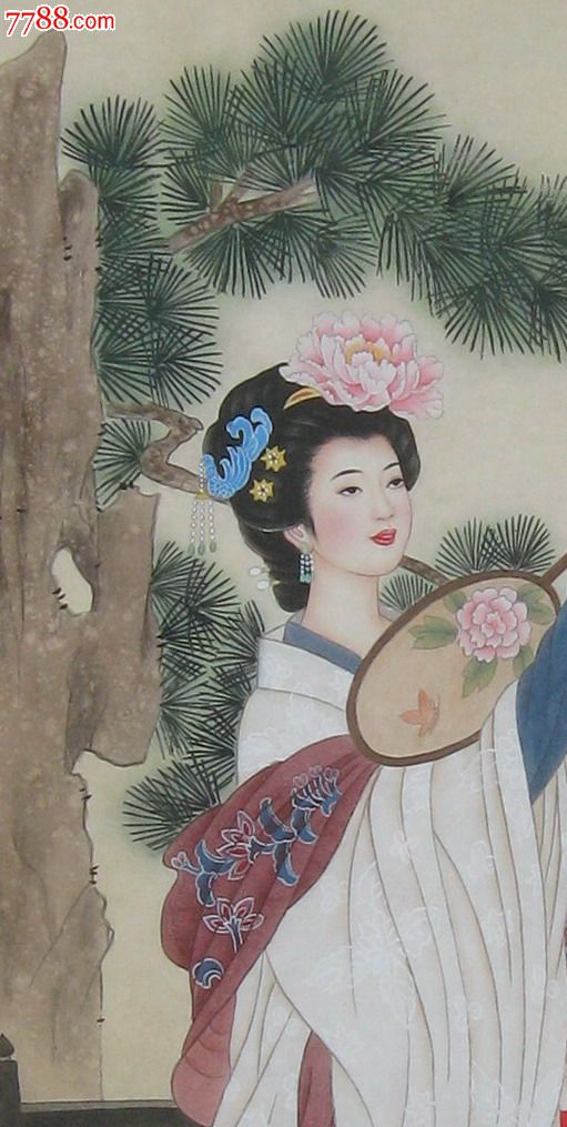 纯手工国画四尺工笔人物画宫廷仕女精品画