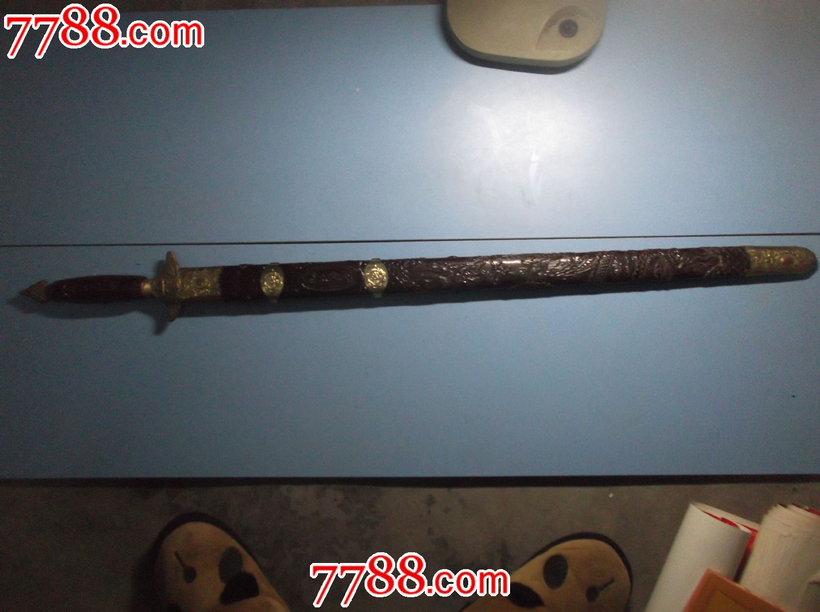 老宝剑《龙凤宝剑》长100cm,镶铜皮,把手铸铜