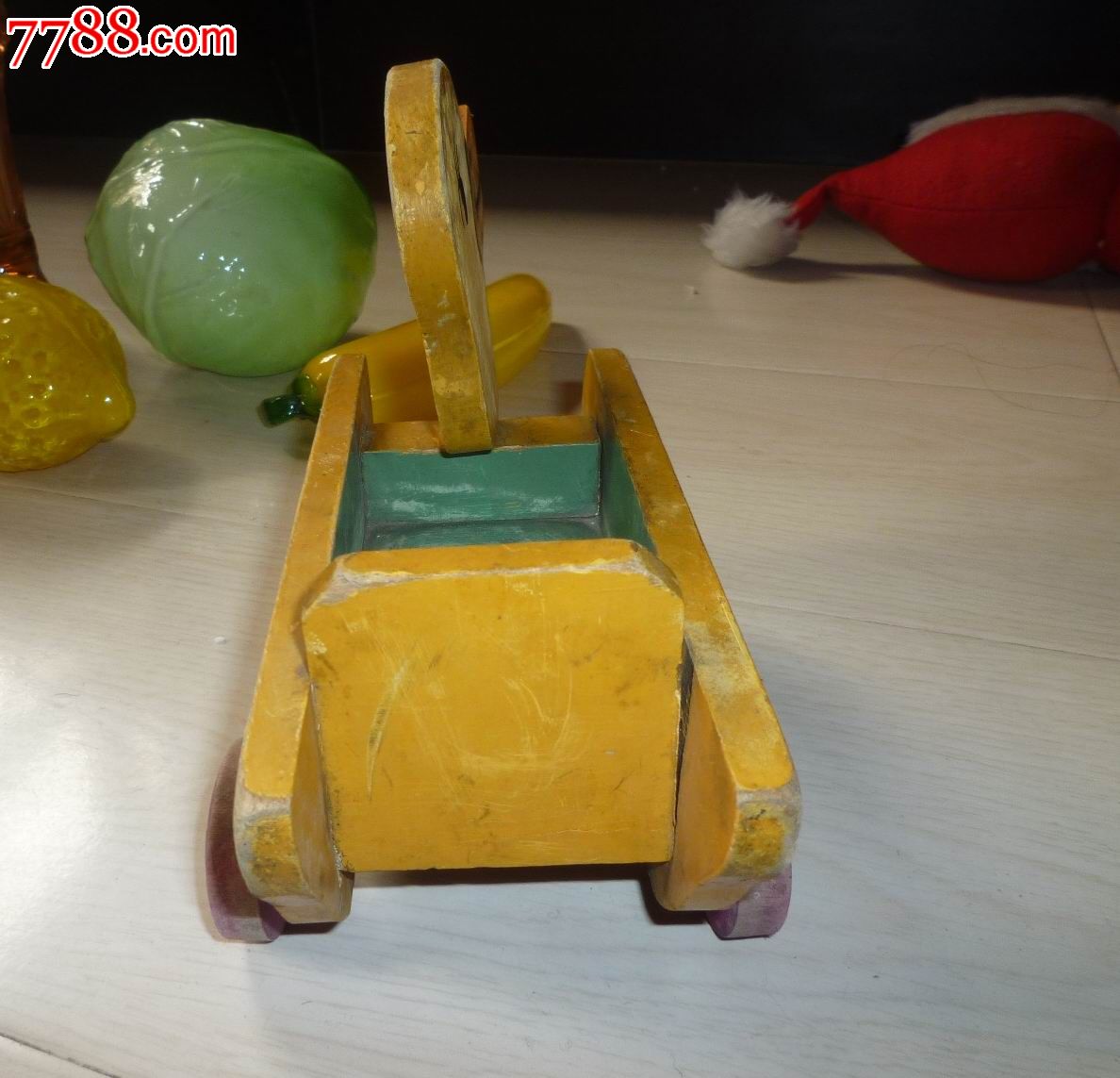 怀旧经典收藏六十年代木头活动小黄鸭子车儿童玩具