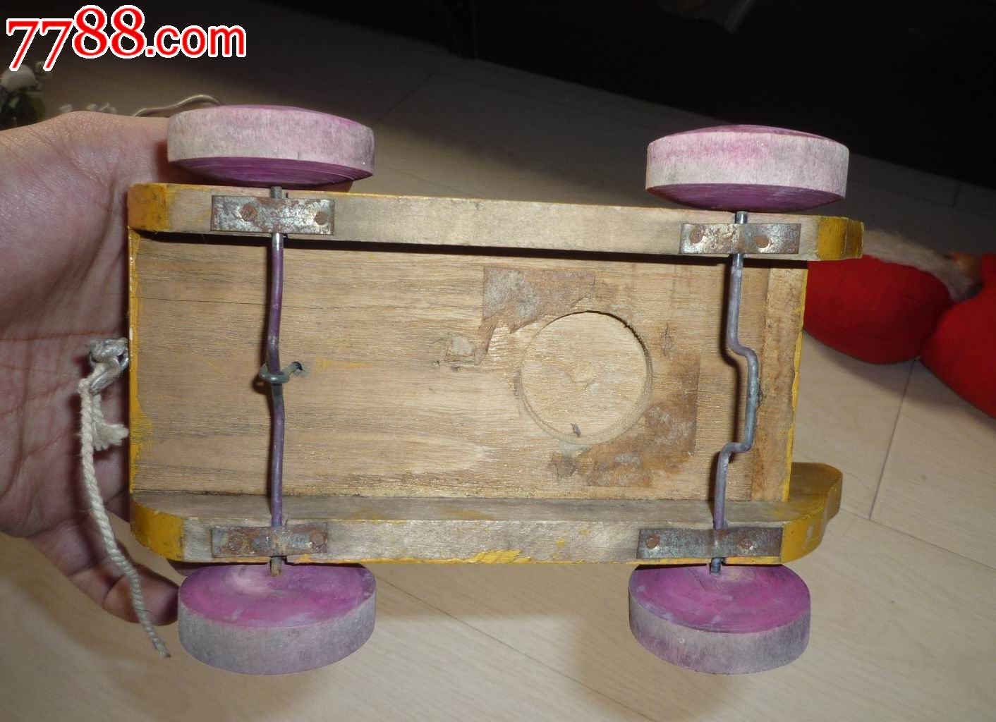 怀旧经典收藏六十年代木头活动小黄鸭子车儿童玩具