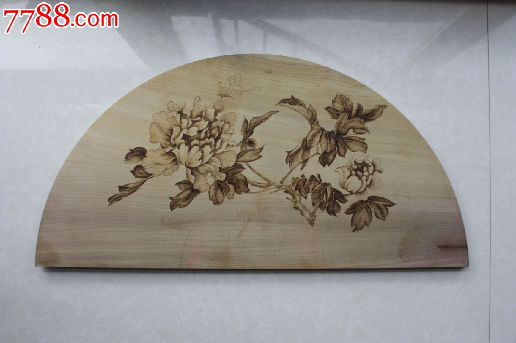 扇面牡丹-价格:500元-se24227180-烙画/烫画-零售-7788收藏