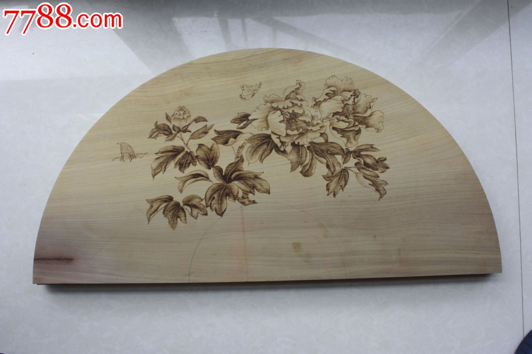 扇面牡丹-烙画/烫画--se24227176-零售-7788收藏__收藏热线