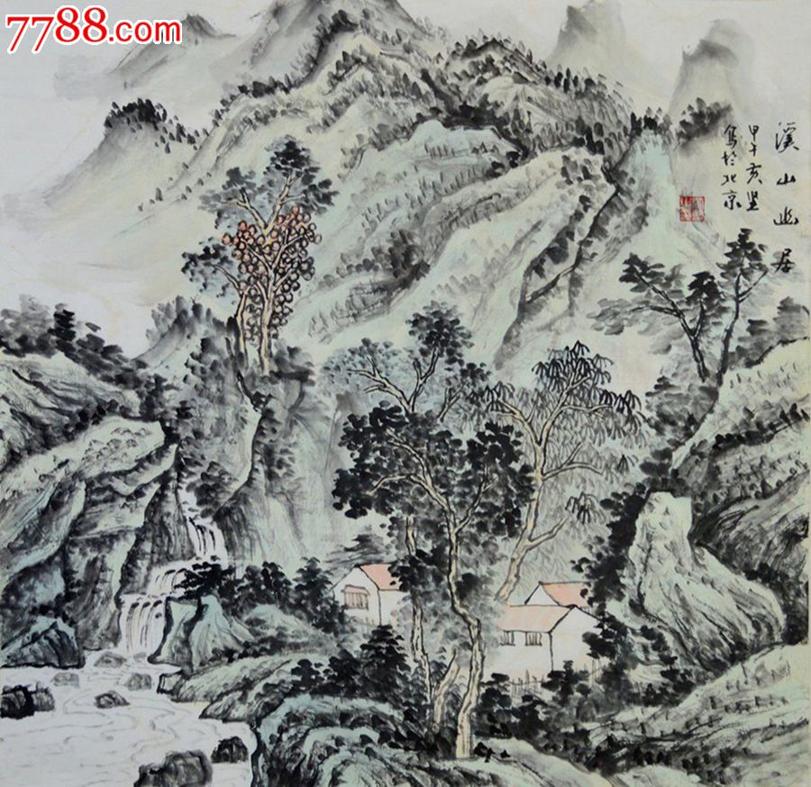 四尺斗方水墨山水画《溪山幽居图》ss0392