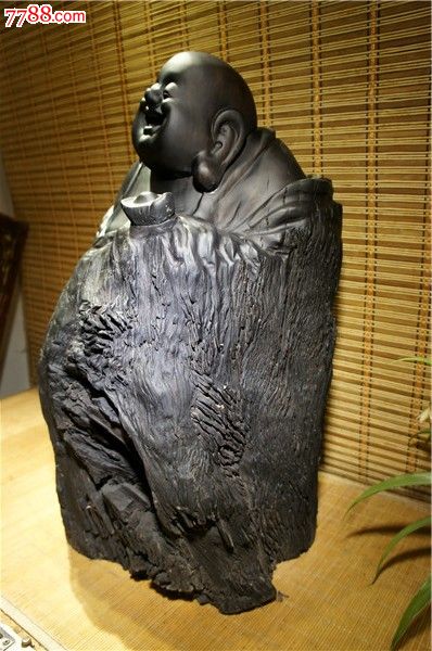 精品阴沉木麻柳木根雕弥勒乌木古沉木收藏礼品